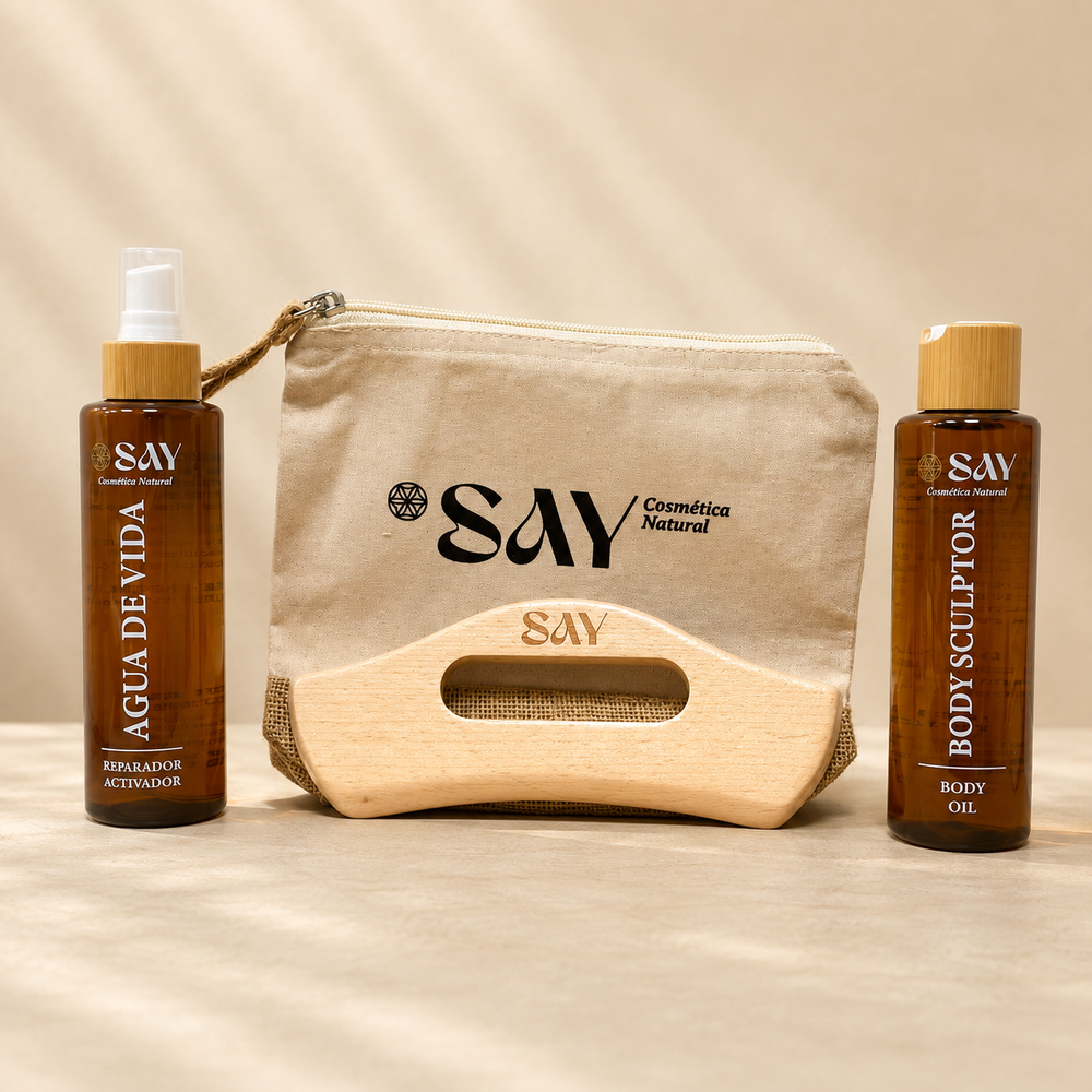 Pack Completo Body Sculptor SAY: Agua de Vida, Body Sculptor, madera de haya y neceser de algodón