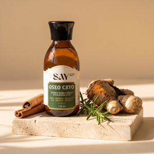 OSEO CRYO sobre travertino con canela cassia, jengibre y romero